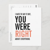 Tu avais raison Carte postale de la fête des mères (Devant / Derrière)