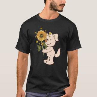 Tu Cute Dog Holding Sunflower Animal Costuum T-shirt