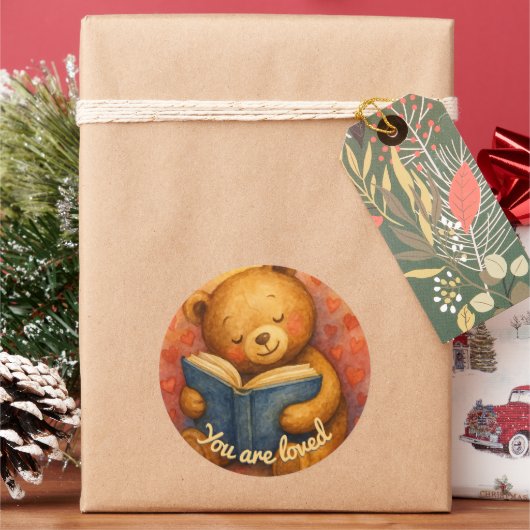 Tu es aimé – Autocollant rond ours mignon (vacances)