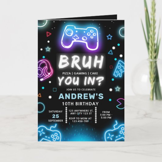 TU ES DEDANS ? Invitation d'anniversaire Neon Game (Devant)