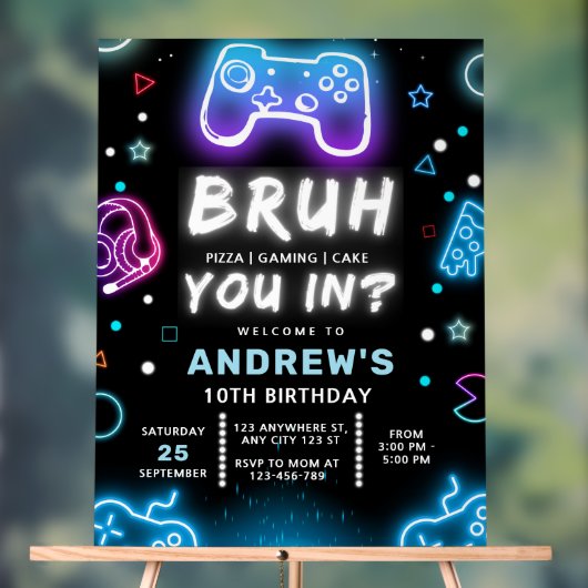 TU ES DEDANS ? Invitation d'anniversaire Neon Game (Neutre)