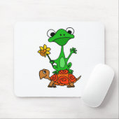 TU- Funny Frog Riding Turtle Cartoon Muismat (Met muis)