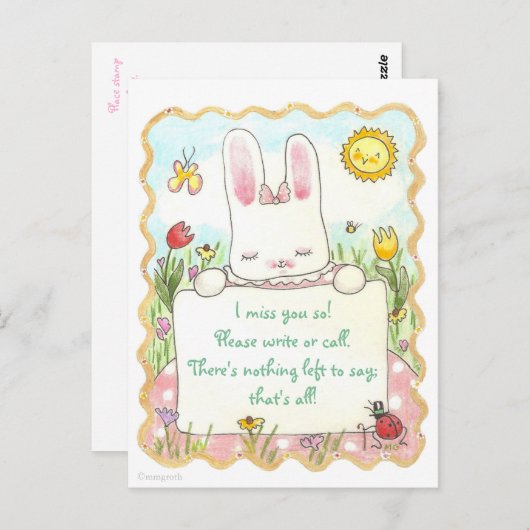 Tu me manques ! carte postale lapin (Devant / Derrière)