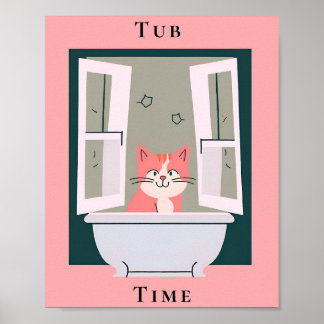 Tub Tijd met Kat Badkamer Art Poster