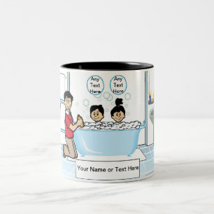 Tub Time - 1 Boy, 1 Meisje, één pap Cartoon Tweekleurige Koffiemok