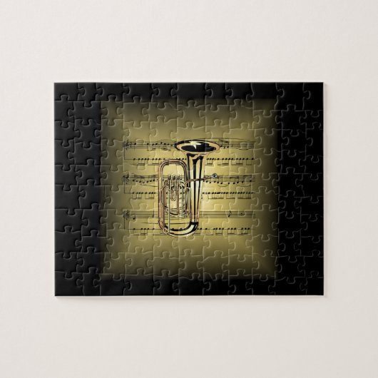Tuba ~ 3-D vellen Music Pillow ~ Gold & Black Back Legpuzzel (Horizontaal)