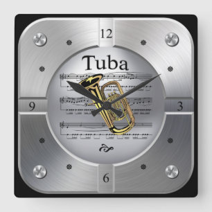 Tuba ~ Blad Muziek ~ Pensed Silver Color ~ Vierkante Klok