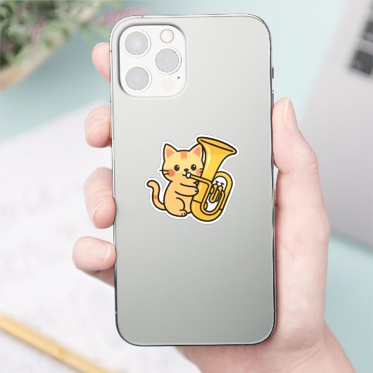 Tuba Cat Marching Style Sticker (Telefoon)