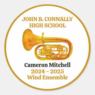 Tuba High School Band Gold gepersonaliseerd Ronde Sticker