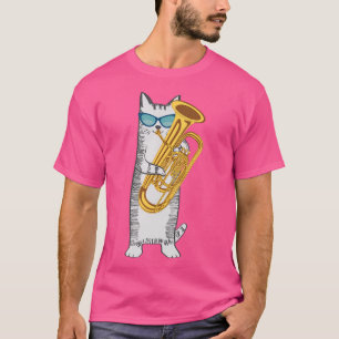 Tuba kat dragen retro zonnebril voor lage messing t-shirt