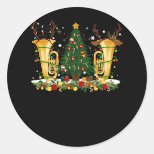 Tuba Music Lover Xmas Verlichting Rendier Hoorn Me Ronde Sticker