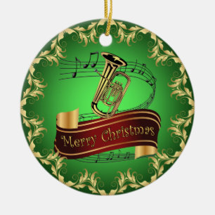 Tuba ~ Musical Scroll ~ Merry Kerst~ * ~ Keramisch Ornament