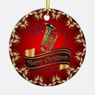 Tuba ~ Musical Scroll ~ Merry Kerst~ * ~ Keramisch Ornament