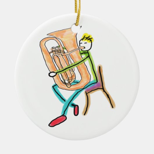 Tuba Playing Stickman Keramisch Ornament (Voorkant)