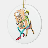 Tuba Playing Stickman Keramisch Ornament (Links)