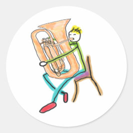 Tuba Playing Stickman Ronde Sticker