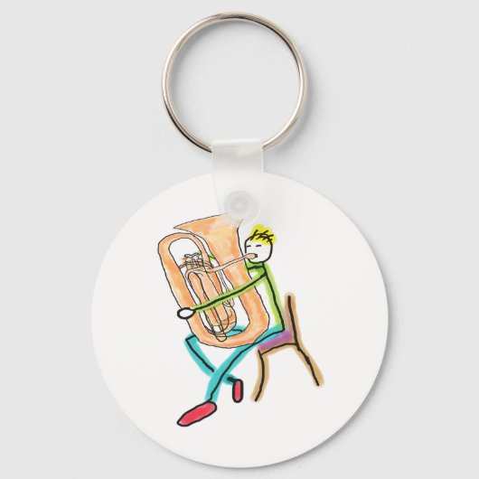 Tuba Playing Stickman Sleutelhanger (Voorkant)
