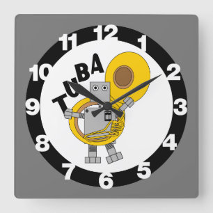 Tuba Robot Tekst Vierkante Klok