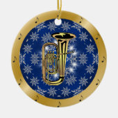 Tuba ~ Silver ~ Blue ~ Gold ~ Kerstmis ~ Keramisch Ornament (Voorkant)