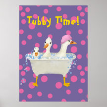 Tubby Time Drie Eenden in Badkuip Aquarel 
