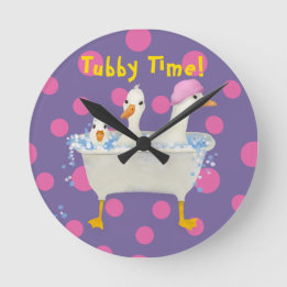 Tubby Time Drie Eenden in Badkuip Aquarel  Ronde Klok