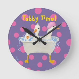 Tubby Time Drie Eenden in Badkuip Aquarel Ronde Klok
