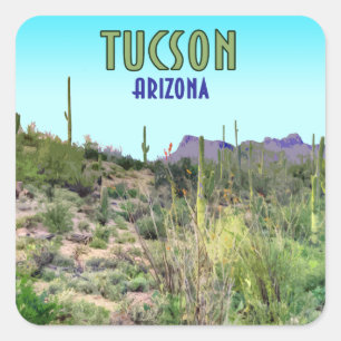 Tucson Arizona Cactus en Mountain Vierkante Sticker