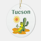 Tucson Arizona Lizard onder Saguaro Keramisch Ornament (Links)