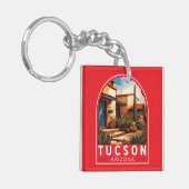 Tucson Arizona Travel Art Embleem Sleutelhanger (Voorkant Links)