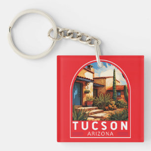 Tucson Arizona Travel Art Embleem Sleutelhanger