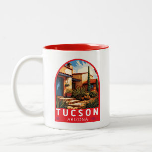 Tucson Arizona Travel Art Embleem Tweekleurige Koffiemok