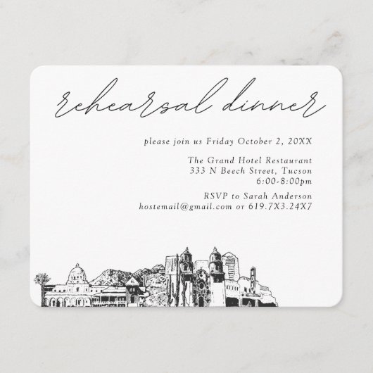 Tucson bruiloft elegante repetitie diner informatiekaartje (Voorkant)