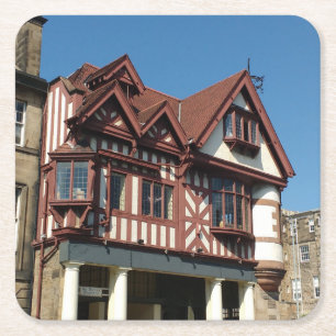 Tudor oak lijst building, Edinburgh, Schotland Vierkante Kartonnen Onderzetter