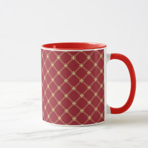 Tudor Red en Gold Criss Cross Pattern Mok