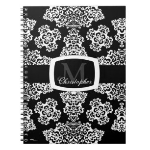 Tudor Roos Damask (White) (Monogram) Notitieboek