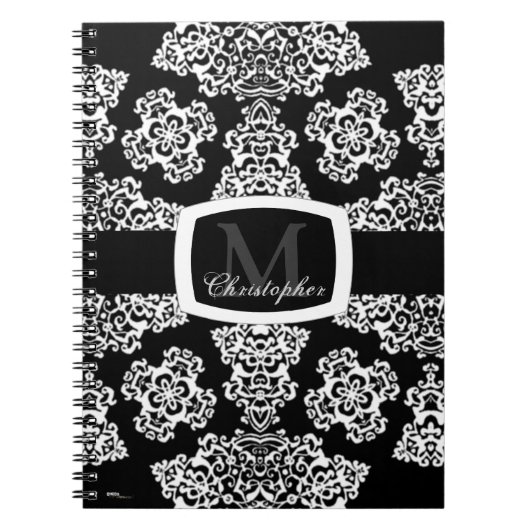 Tudor Roos Damask (White) (Monogram) Notitieboek (Voorkant)