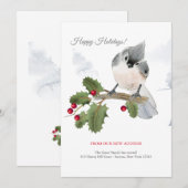 Tufted Bird op Berry Branch Holiday Bewegende Anno Kaart (Voorkant / Achterkant)