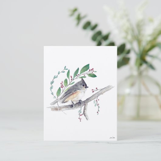Tufted Titmouse Bird Art Feestdagenkaart (Staand voorkant)