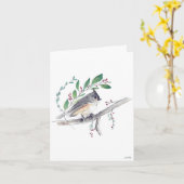 Tufted Titmouse Bird Art Kaart (Gele Bloem)