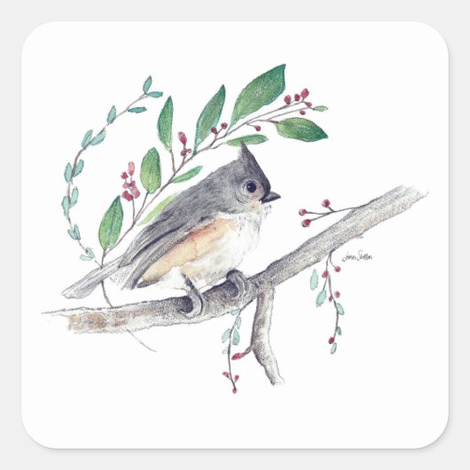 Tufted Titmouse Bird Art Square Sticker (Voorkant)