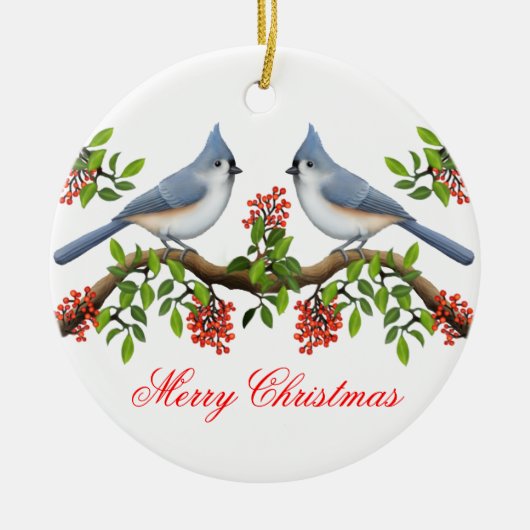 Tufted Titmouse Couple Holiday Ornament (Voorkant)