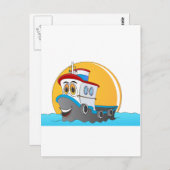 Tug Boat-Cartoon Briefkaart (Voorkant / Achterkant)