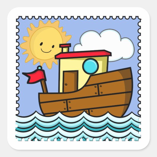 Tug Boat Sunny Day Vierkante Sticker (Voorkant)