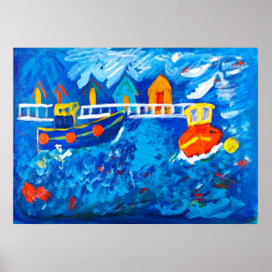 Tug boten op zee acrylschilderij van Kay Gale Poster