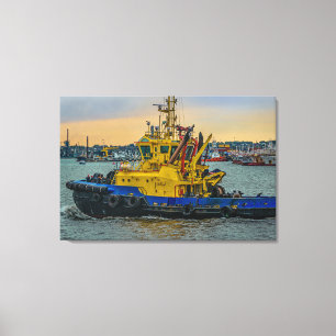 Tugboat sailing at river, montevideo, uruguay canvas afdruk