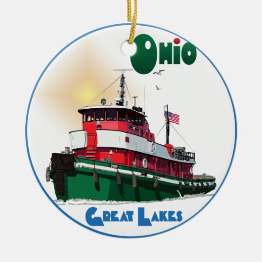 Tugboot Ohio Keramisch Ornament (Voorkant)