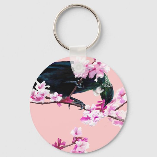 Tui Bird in the Cherry Blossom Sleutelhanger (Voorkant)