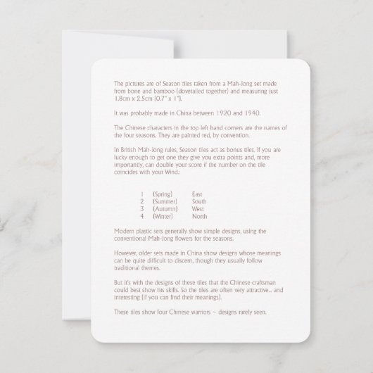 Tuiles de saison - carte explicative (Dos)
