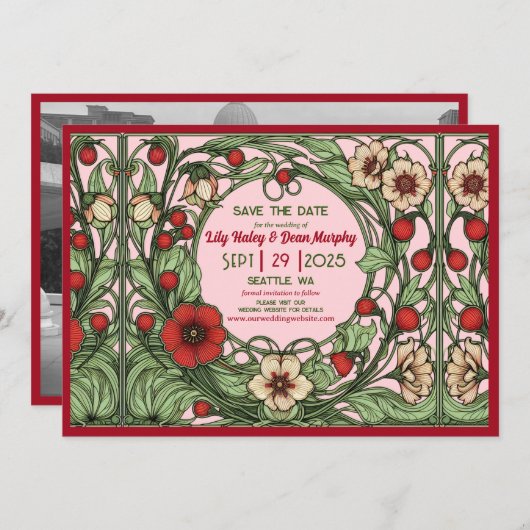 tuin art nouveau bruiloft save the date (Voorkant / Achterkant)