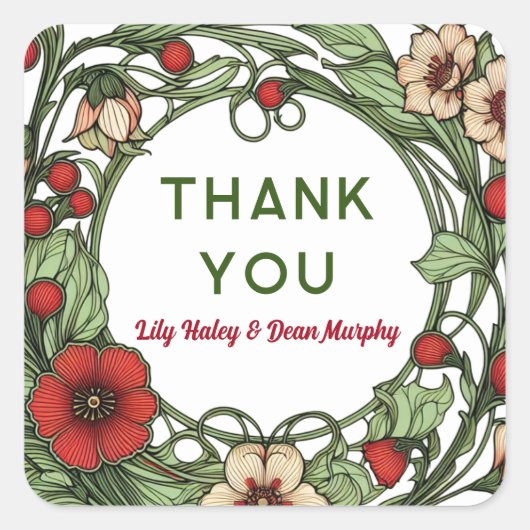 tuin art nouveau bruiloft vierkante sticker (Voorkant)